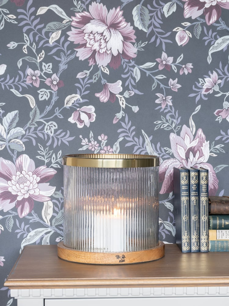 Laura Ashley Clear Ribbed Reed Glass Hurricane Candle Holder - Image 2 of 6