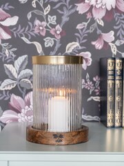 Laura Ashley Clear Ribbed Reed Glass Hurricane Candle Holder - Image 3 of 6