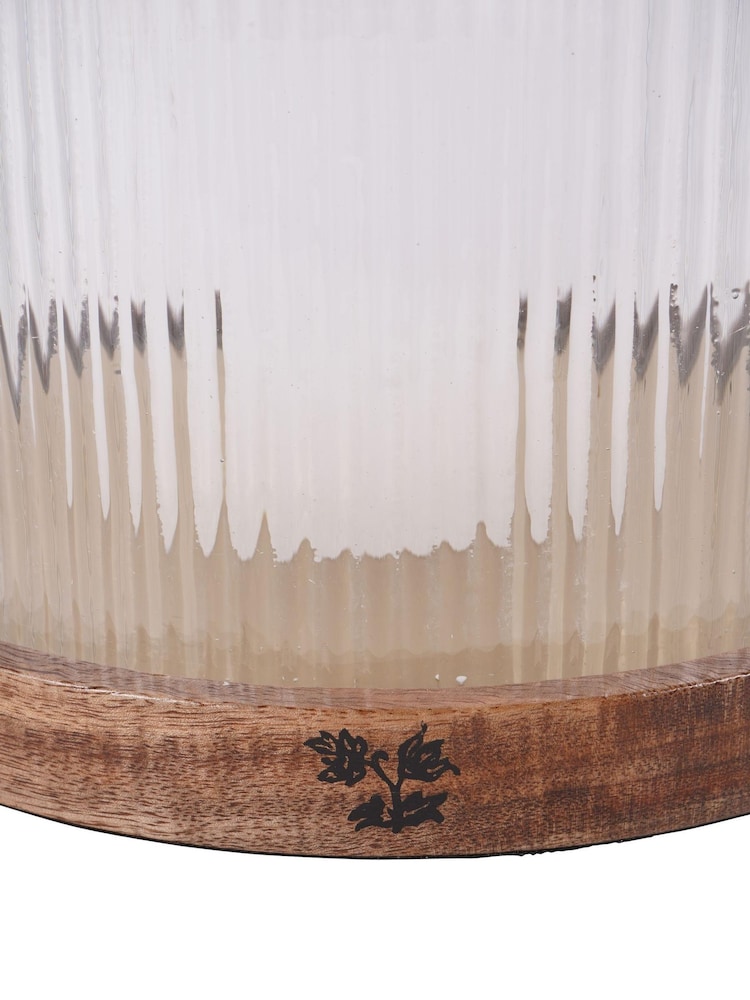 Laura Ashley Clear Ribbed Reed Glass Hurricane Candle Holder - Image 6 of 6