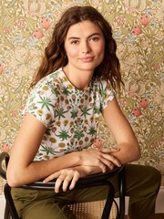 Morris & Co. Daisy Ecru Cream - Ribbed Short Sleeve Curved Neck Top - Image 1 of 5