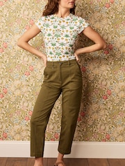 Morris & Co. Daisy Ecru Cream - Ribbed Short Sleeve Curved Neck Top - Image 2 of 5