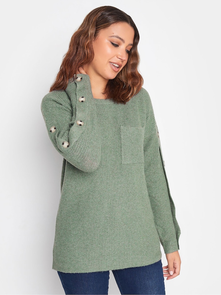Long Tall Sally Green Button Sleeve Jumper - Image 1 of 4