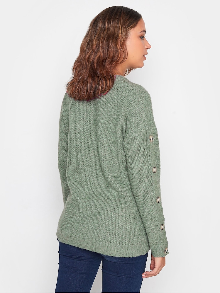 Long Tall Sally Green Button Sleeve Jumper - Image 2 of 4