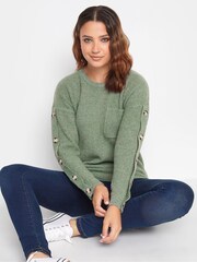Long Tall Sally Green Button Sleeve Jumper - Image 4 of 4