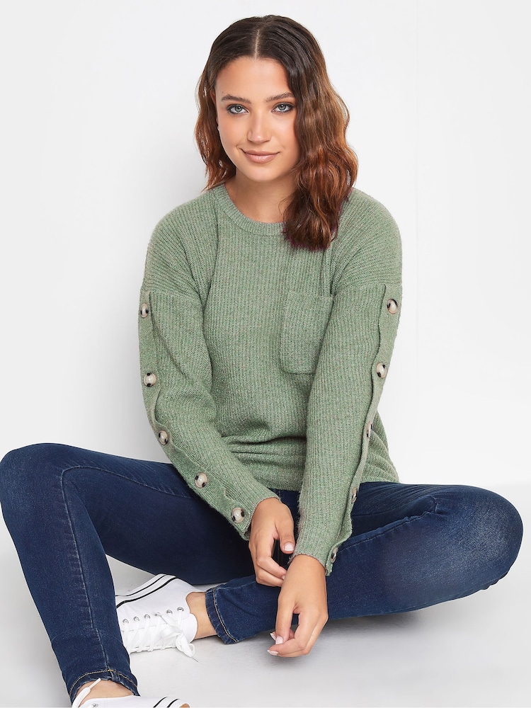 Long Tall Sally Green Button Sleeve Jumper - Image 4 of 4