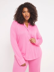 Simply Be Pink Pretty Secrets Ribbed Button Through Pyjama Set - Image 1 of 6