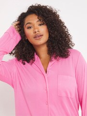 Simply Be Pink Pretty Secrets Ribbed Button Through Pyjama Set - Image 4 of 6