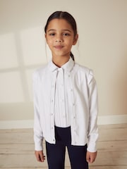 White Cotton Rich Frill Shoulder School Cardigan (3-16yrs) - Image 1 of 4