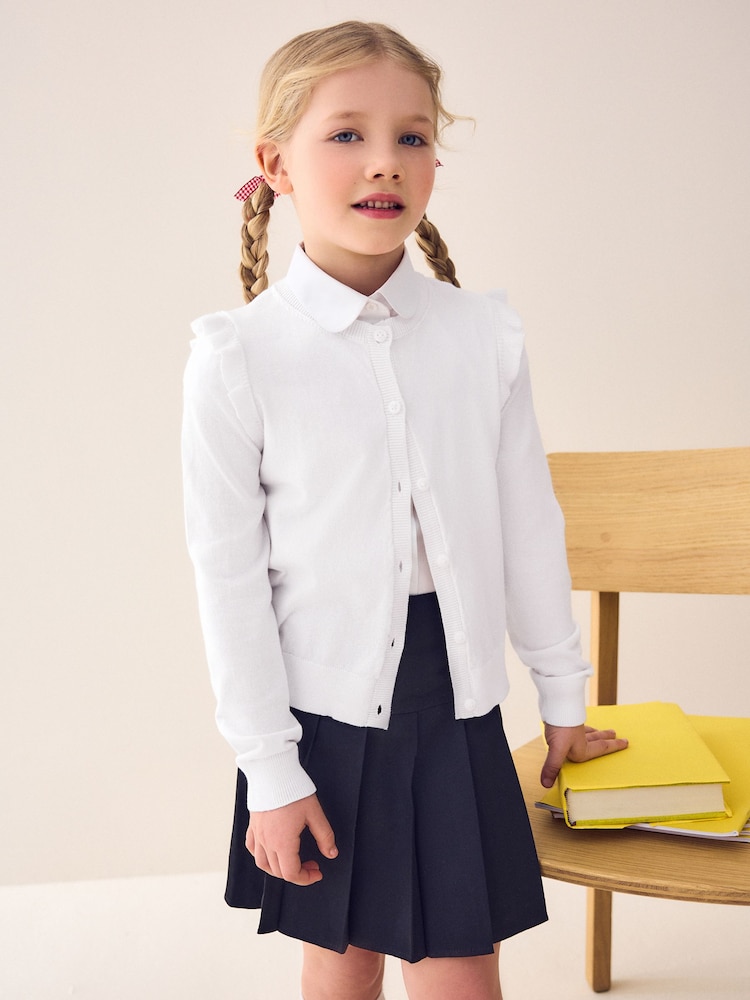 White Cotton Rich Frill Shoulder School Cardigan (3-16yrs) - Image 1 of 4