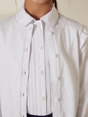 White Cotton Rich Frill Shoulder School Cardigan (3-16yrs) - Image 2 of 4