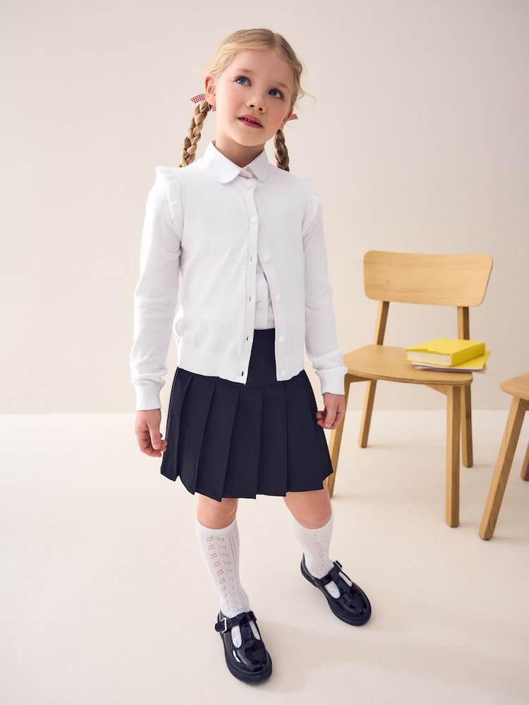 White Cotton Rich Frill Shoulder School Cardigan (3-16yrs) - Image 2 of 4