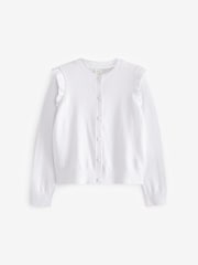 White Cotton Rich Frill Shoulder School Cardigan (3-16yrs) - Image 3 of 4