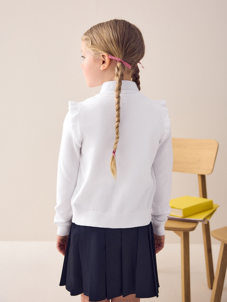 White Cotton Rich Frill Shoulder School Cardigan (3-16yrs) - Image 3 of 6