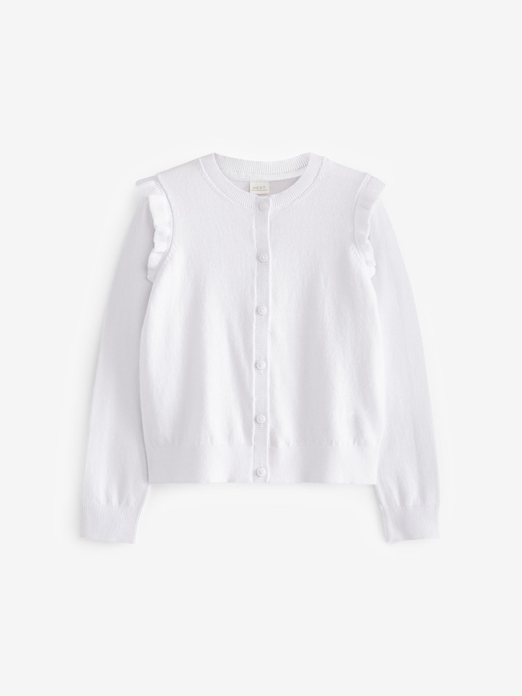 White Cotton Rich Frill Shoulder School Cardigan (3-16yrs) - Image 5 of 6