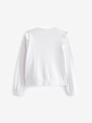 White Cotton Rich Frill Shoulder School Cardigan (3-16yrs) - Image 6 of 6