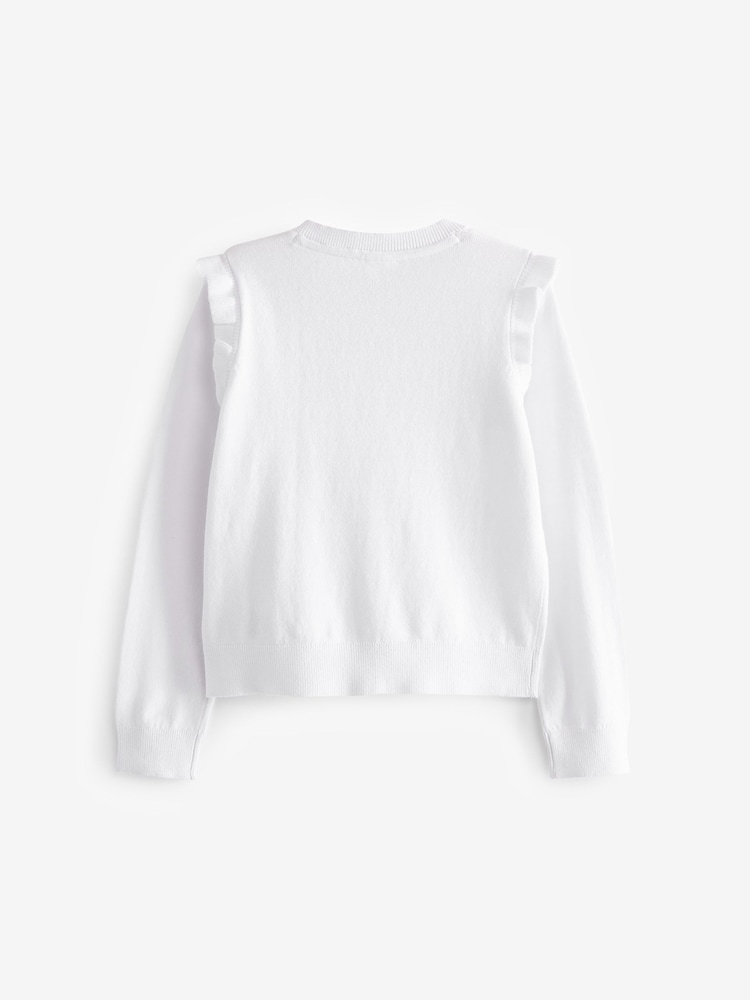 White Cotton Rich Frill Shoulder School Cardigan (3-16yrs) - Image 6 of 6