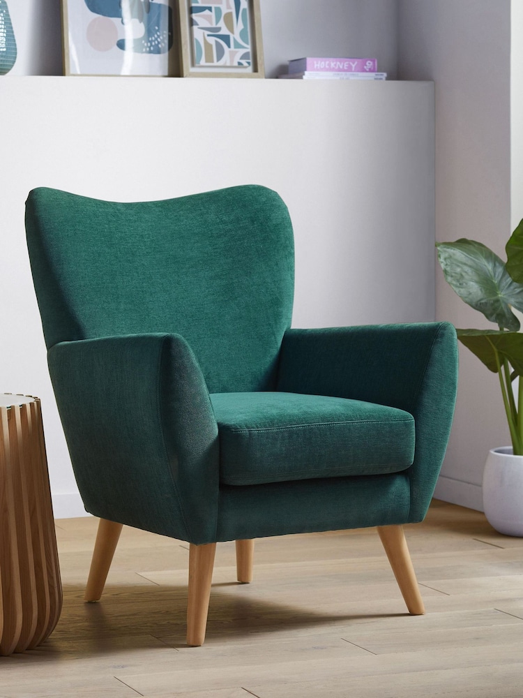 Fine Chenille Dark Teal Wilson II Highback Armchair - Image 1 of 8