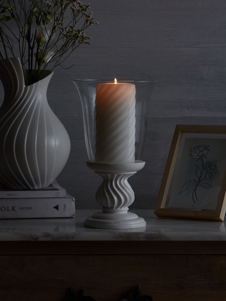 White Pleat Hurricanes Candle Holders - Image 2 of 4