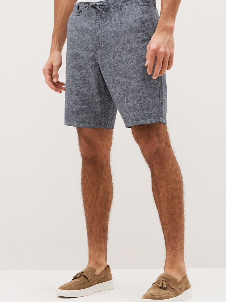 Blau kariert - Shorts mit hohem Leinenanteil, normale Passform - Bild 1 von 8