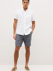 Blau kariert - Shorts mit hohem Leinenanteil, normale Passform - Bild 2 von 8