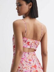 Reiss Pink Print Bonnie Petite Floral Print Fitted Midi Dress - Image 4 of 6