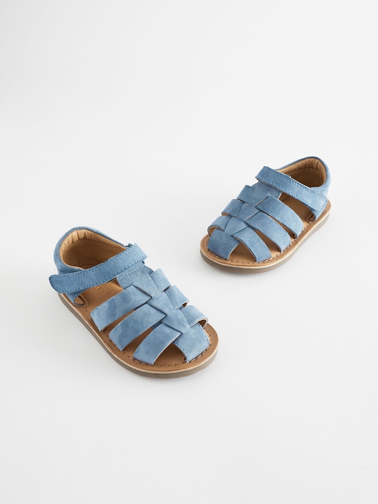Blue Leather Closed Toe Touch Fastening Sandals - Image 1 of 7