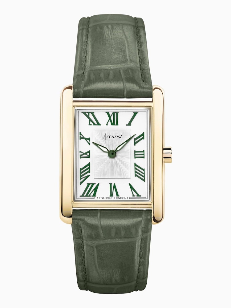 Accurist Womens Green Rectangle Leather Strap Analogue Watch - Image 1 of 7