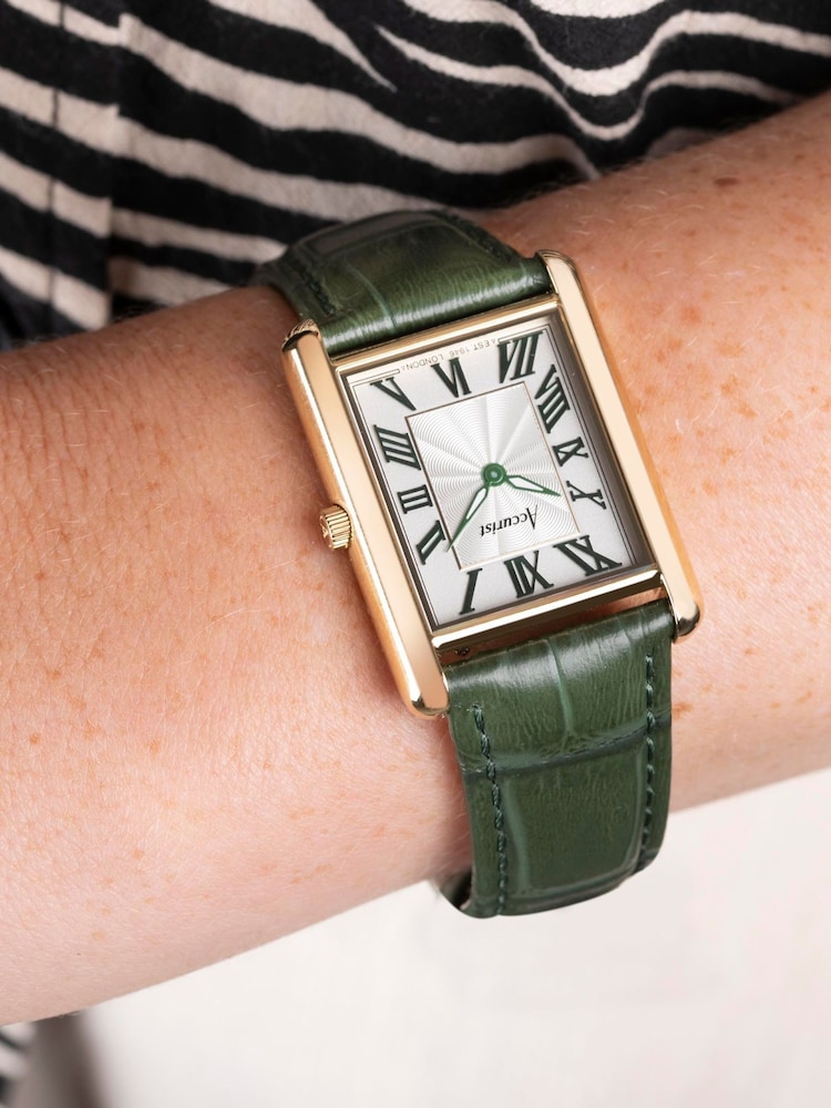 Accurist Womens Green Rectangle Leather Strap Analogue Watch - Image 7 of 7
