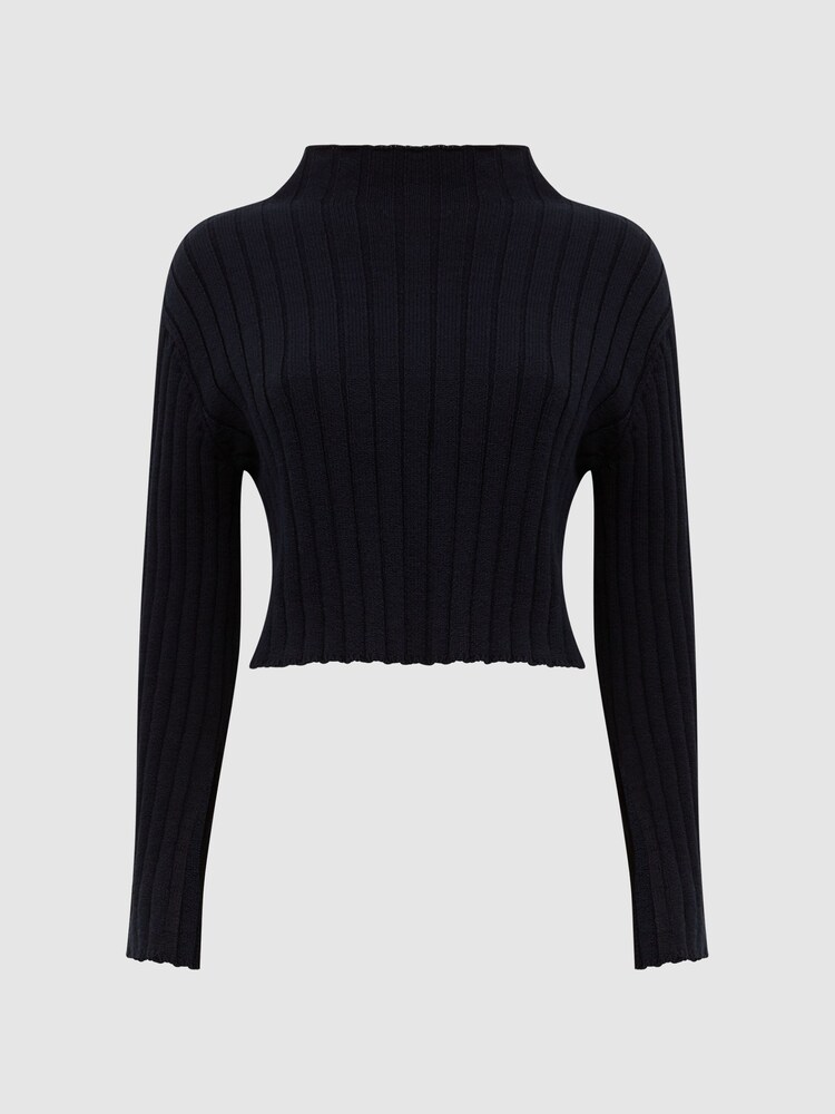 Reiss Navy Gabriella Funnel Neck Cropped Jumper - Image 2 of 6