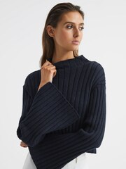 Reiss Navy Gabriella Funnel Neck Cropped Jumper - Image 4 of 6