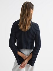 Reiss Navy Gabriella Funnel Neck Cropped Jumper - Image 5 of 6