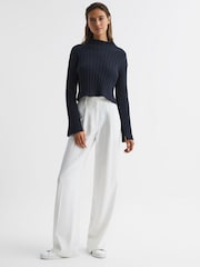 Reiss Navy Gabriella Funnel Neck Cropped Jumper - Image 7 of 7