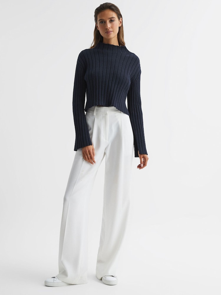 Reiss Navy Gabriella Funnel Neck Cropped Jumper - Image 7 of 7