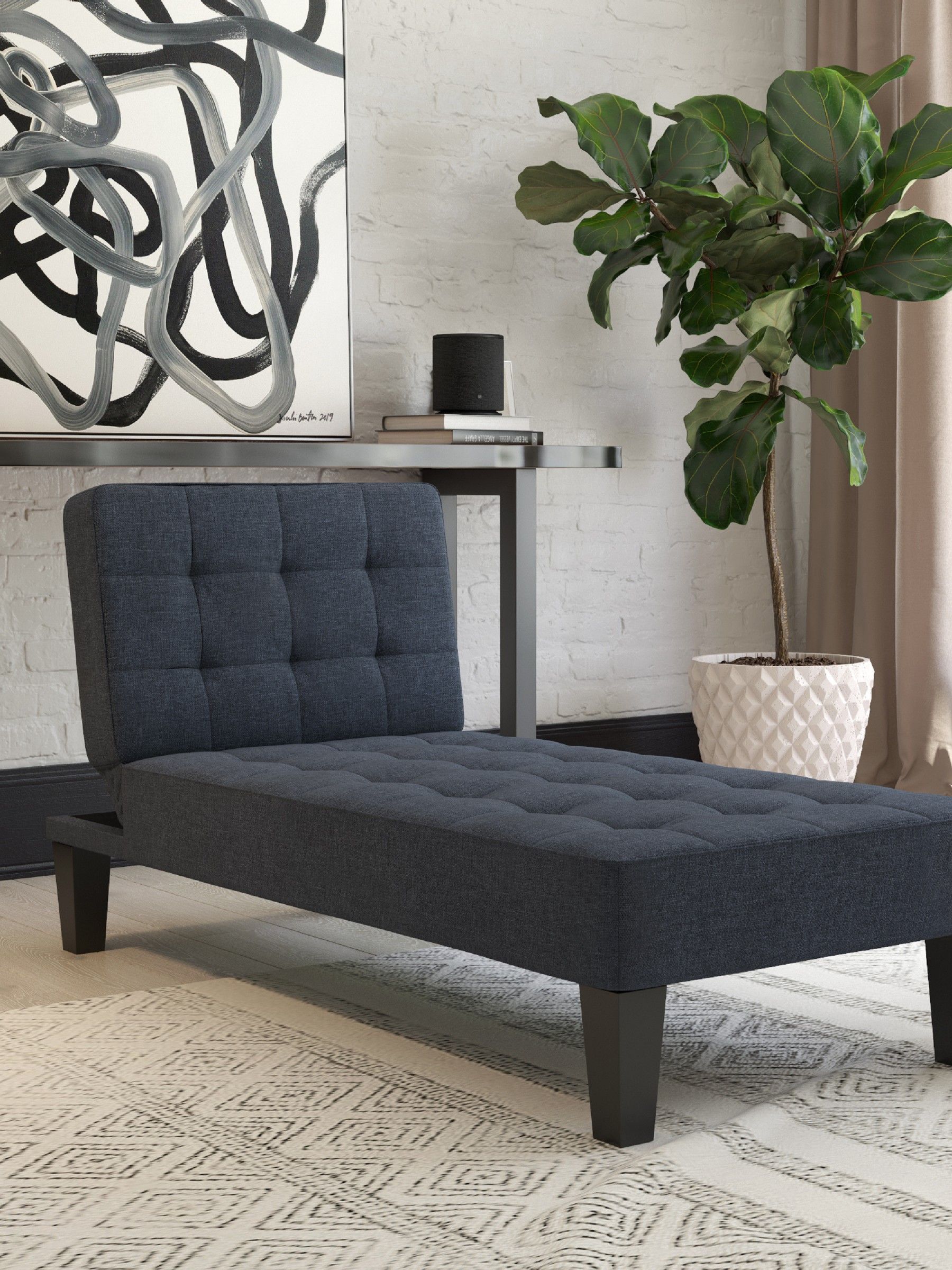 B&Q - Home Adalynn Chaise Lounger In Linen Look Blue - Image 4