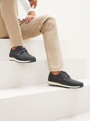 Navy Blue Leather Boat Shoes - Image 1 of 5