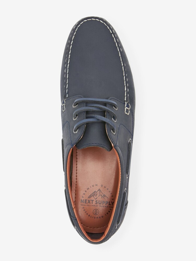 Navy Blue Leather Boat Shoes - Image 4 of 5