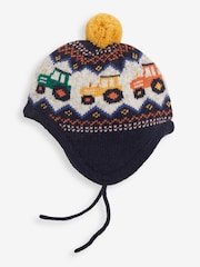 JoJo Maman Bébé Navy Blue Fairisle Pattern Bobble Hat - Image 1 of 3