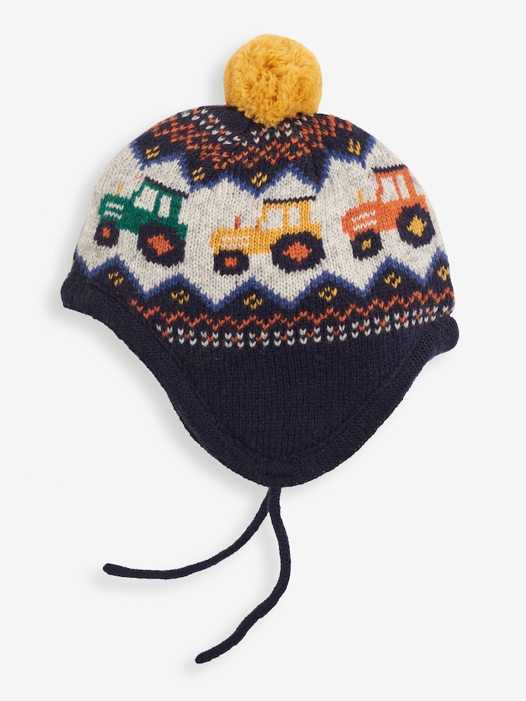 JoJo Maman Bébé Navy Blue Fairisle Pattern Bobble Hat - Image 1 of 3