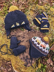 JoJo Maman Bébé Navy Blue Fairisle Pattern Bobble Hat - Image 3 of 3