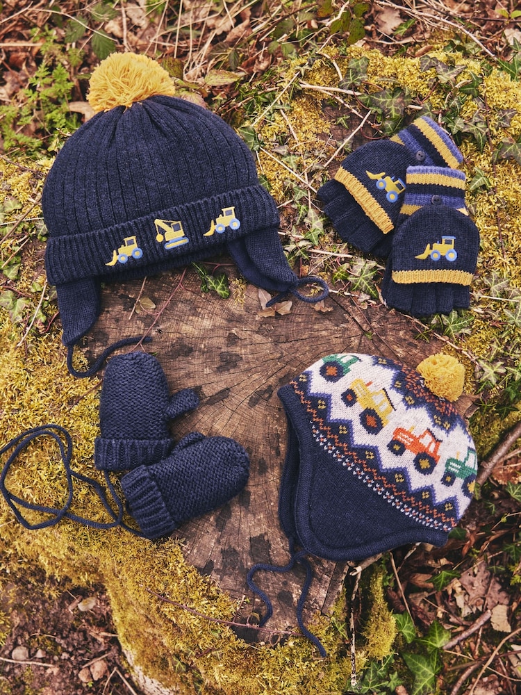 JoJo Maman Bébé Navy Blue Fairisle Pattern Bobble Hat - Image 3 of 3