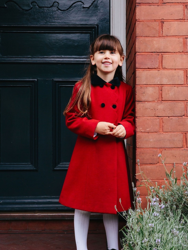 Trotters London Red Wool Scalloped Edge Coat - Image 1 of 4