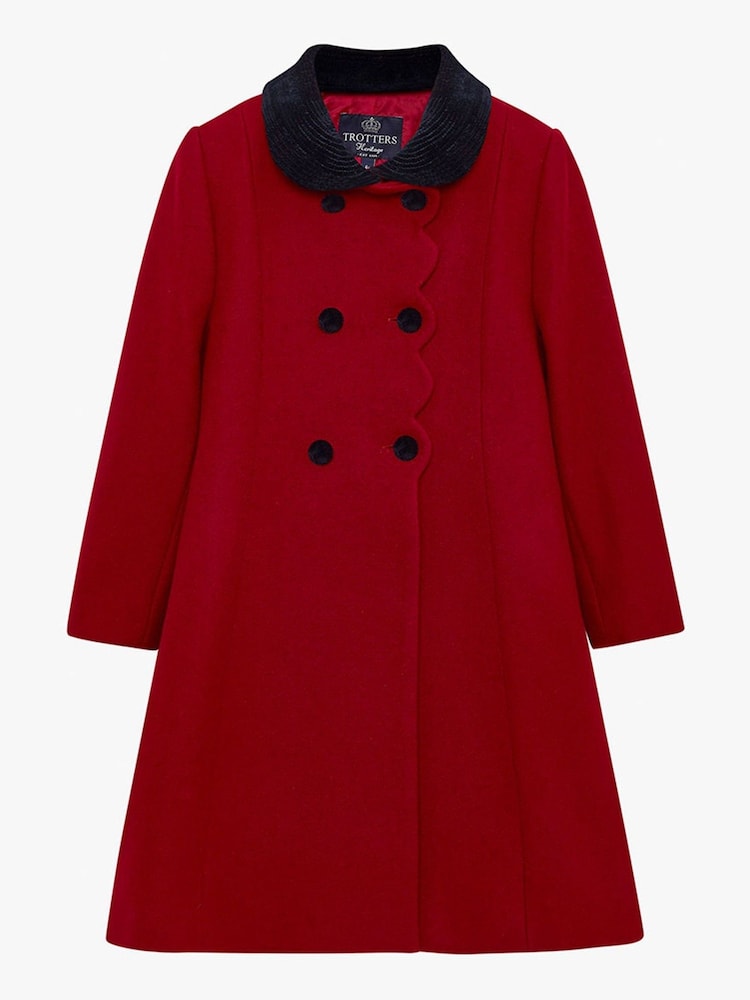 Trotters London Red Wool Scalloped Edge Coat - Image 2 of 4