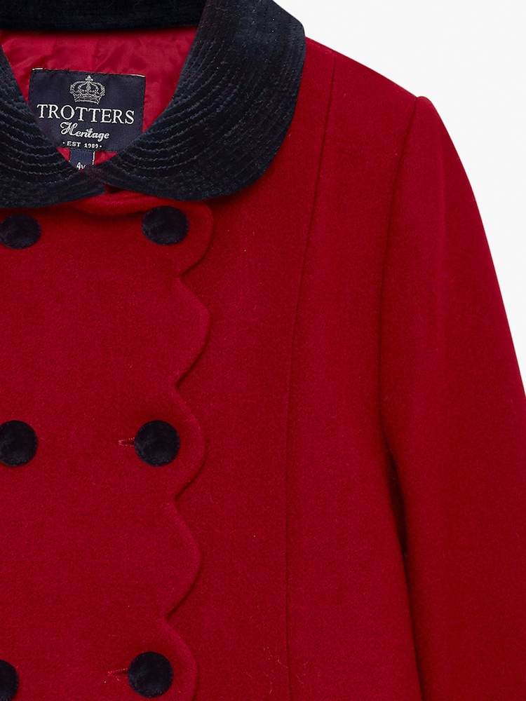 Trotters London Red Wool Scalloped Edge Coat - Image 4 of 4