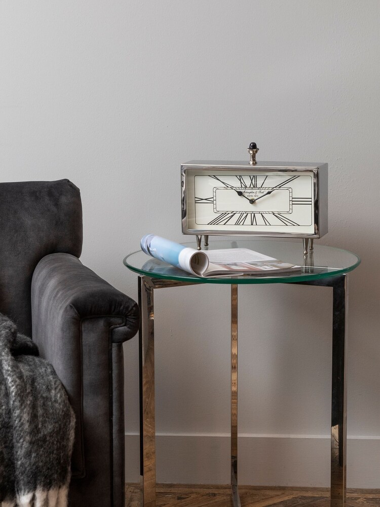 Libra Interiors Silver Nebolo Rectangular Table Clock - Image 1 of 2