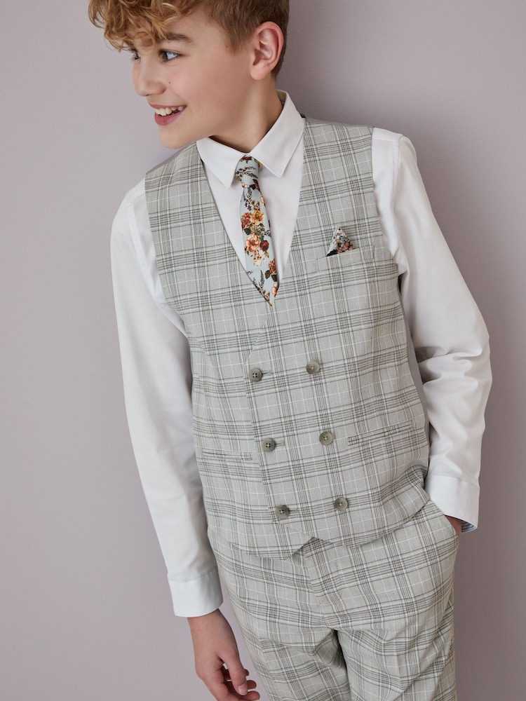 Grey Check Waistcoat Set With Shirt & Tie (12mths-16yrs) - Image 1 of 8 Grey Check Waistcoat Set With Shirt & Tie (12mths-16yrs) - Image 1 of 8