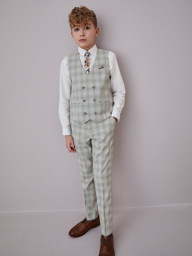 Grey Check Waistcoat Set With Shirt & Tie (12mths-16yrs) - Image 2 of 8 Grey Check Waistcoat Set With Shirt & Tie (12mths-16yrs) - Image 2 of 8