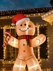 Homcom Yellow Outdoor 8ft Inflatable Christmas Gingerbread Man Decoration - Image 1 of 4