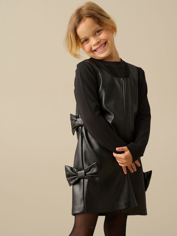 Angel & Rocket Black Briony Faux Leather Pinny Dress Set - Image 4 of 4