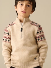 Angel & Rocket Natural Oakley Fairisle Placemnt Zip Neck Jumper - Image 1 of 4
