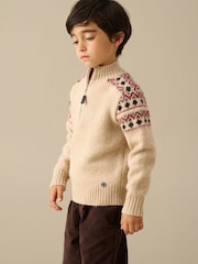 Angel & Rocket Natural Oakley Fairisle Placemnt Zip Neck Jumper - Image 3 of 4